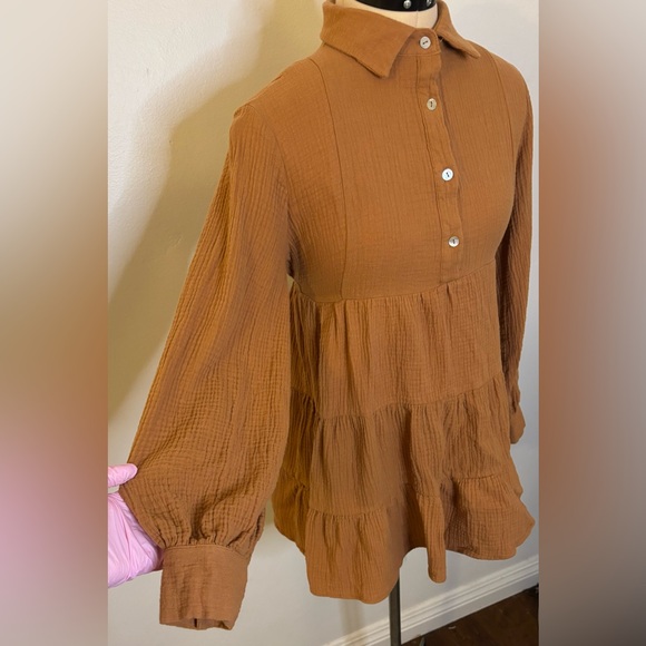 Pink Diamond (Australia) Cotton Tiered Babydoll Tunic Dress, Balloon Sleeves, 4 - Picture 5 of 10